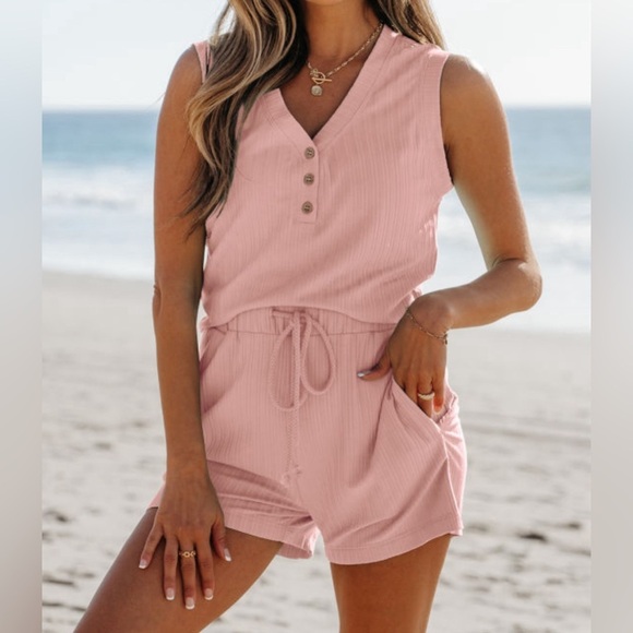 Pants - *NEW* Pink Sleeveless Button-Up Matching Tank & Shorts | Sizes S, L, XL